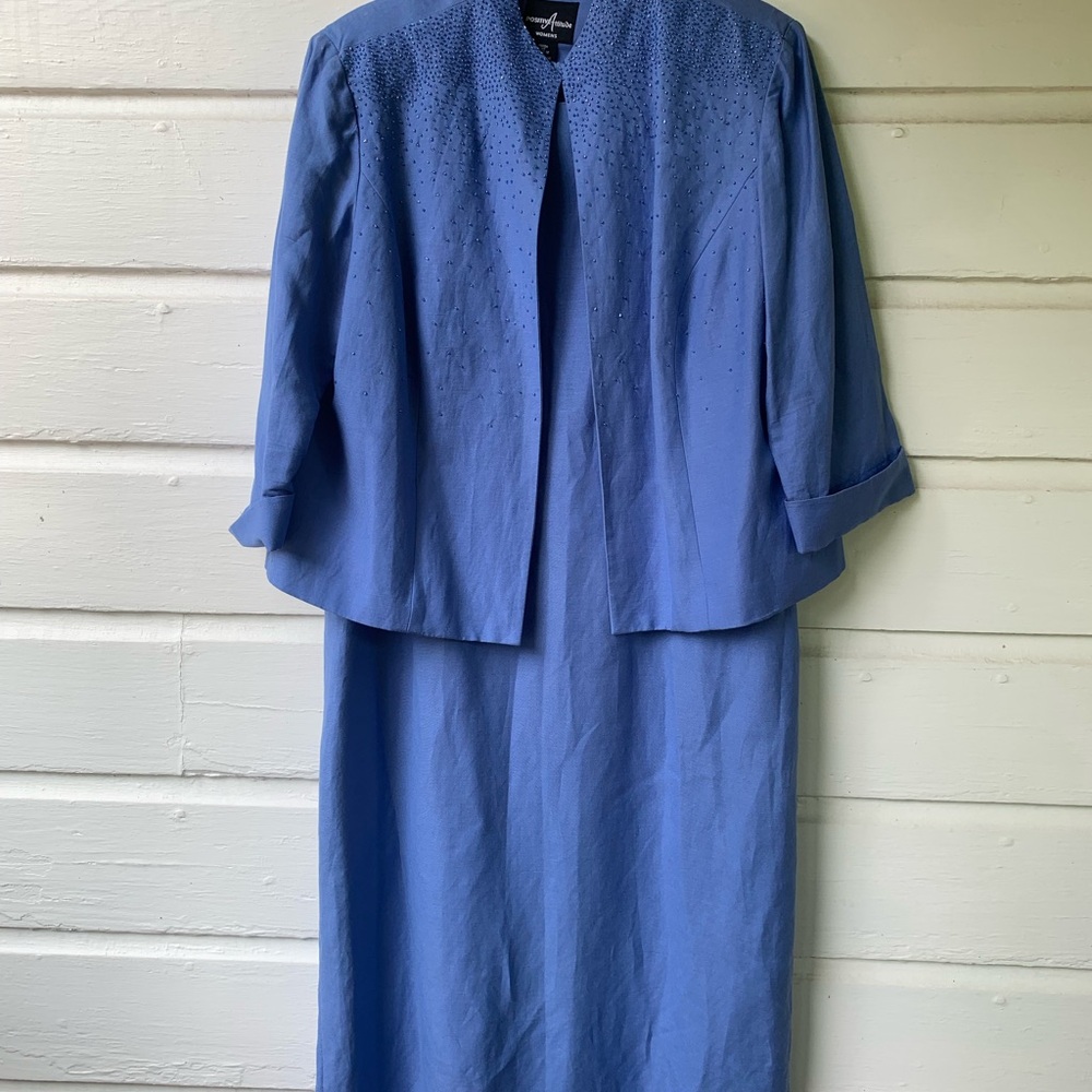Positive Attitude Women's  jacket and dress 2pcs set Blue Ensemble linen / Rayon